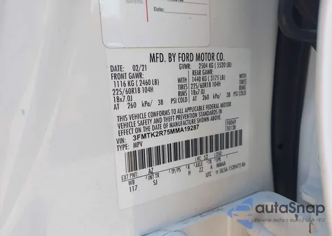 2021 Ford Mustang Mach-E California Route 1 z USA, uszkodzony, nr VIN 3FMTK2R75MMA19287